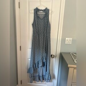 KIRUNDO Summer Casual Sleeveless Maxi Dress Solid Tie Crew Neck Ruffle A-Line